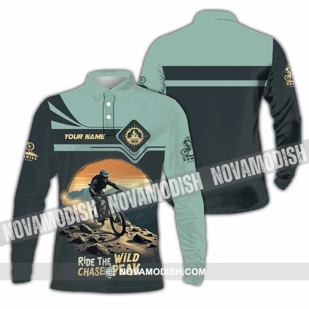 Unisex Shirt - Custom Text Shirt Mountain Bike Ride The Wind Long Sleeve Polo / S T-shirt