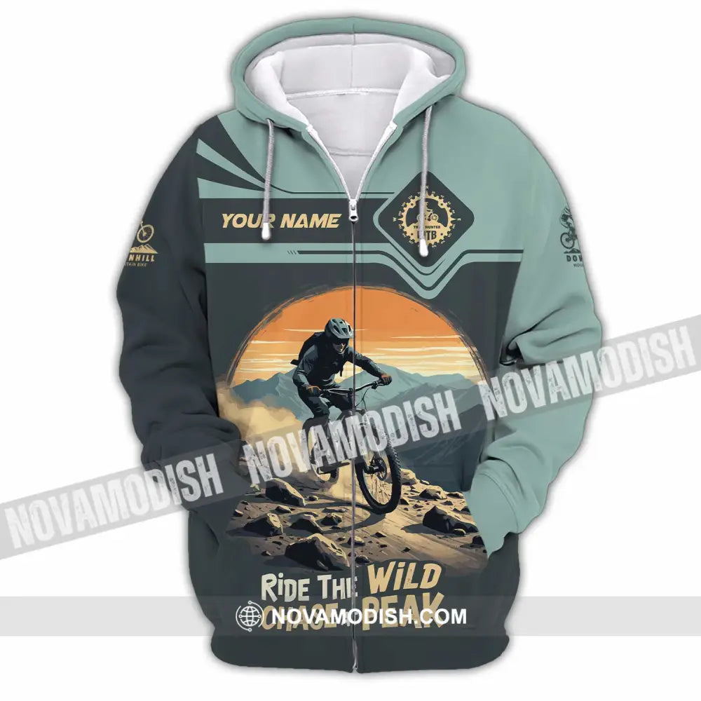 Unisex Shirt - Custom Text Shirt Mountain Bike Ride The Wind Zipper Hoodie / S T-shirt