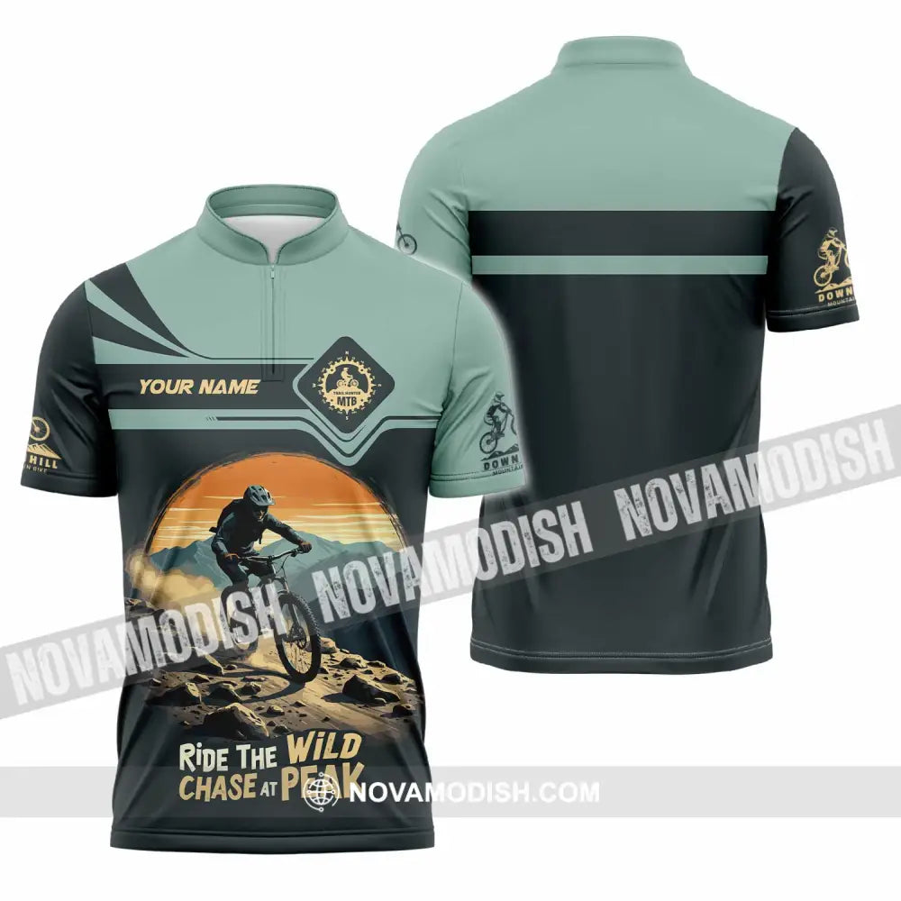 Unisex Shirt - Custom Text Shirt Mountain Bike Ride The Wind Zipper Polo Shirt / S T-shirt