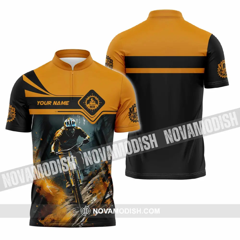 Unisex Shirt - Custom Text Shirt Mountain Bike Shirt Zipper Polo Shirt / S T-shirt