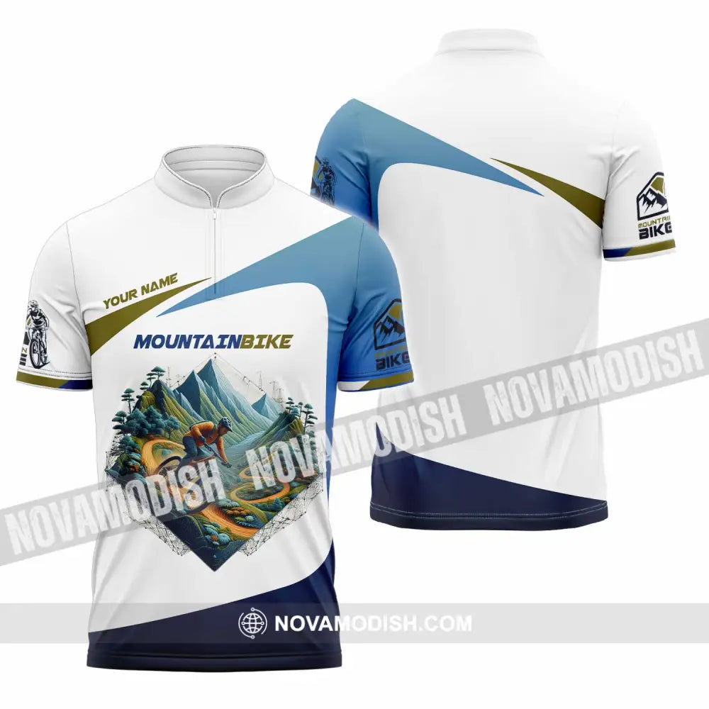 Unisex Shirt - Custom Text Shirt Mountain Bike Shirt Zipper Polo Shirt / S T-shirt
