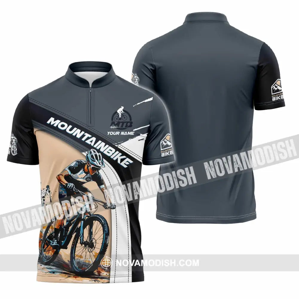 Unisex Shirt - Custom Text Shirt Mountain Bike Shirt Zipper Polo Shirt / S T-shirt