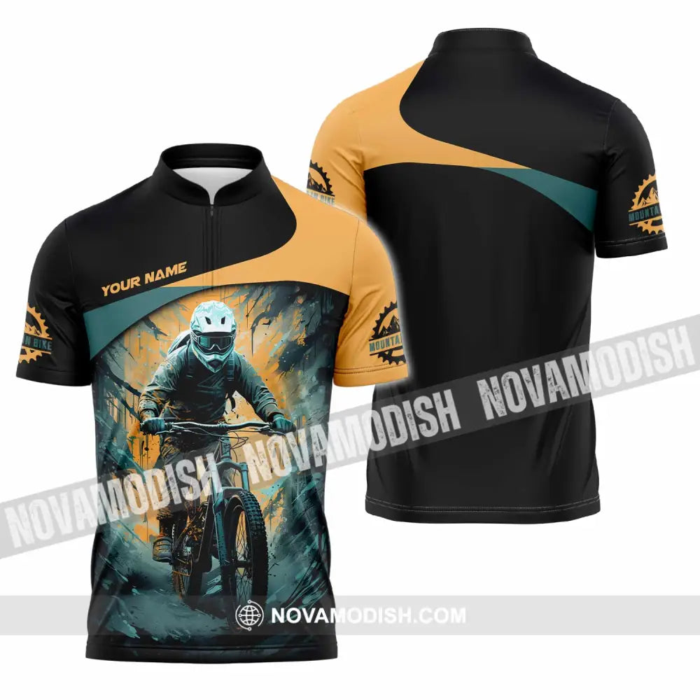 Unisex Shirt - Custom Text Shirt Mountain Bike Shirt Zipper Polo Shirt / S T-shirt