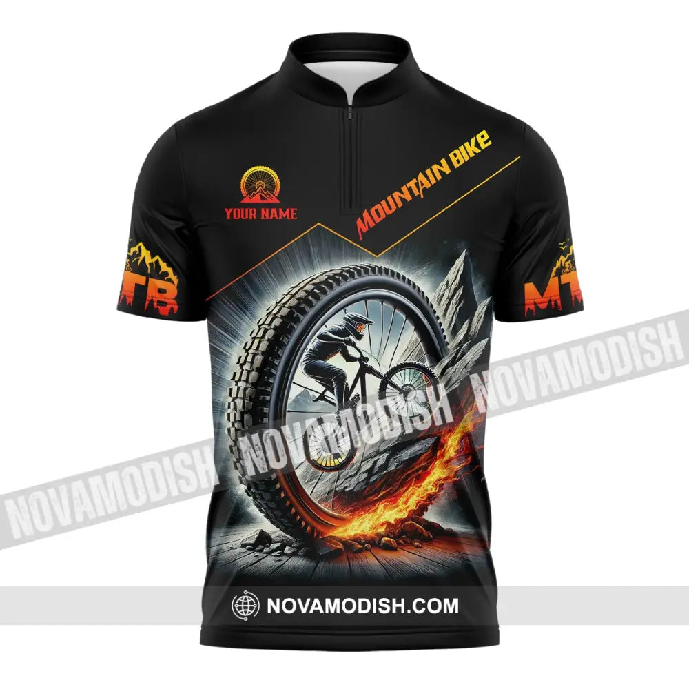 Unisex Shirt - Custom Text Mountain Bike Zipper Polo / S T-Shirt