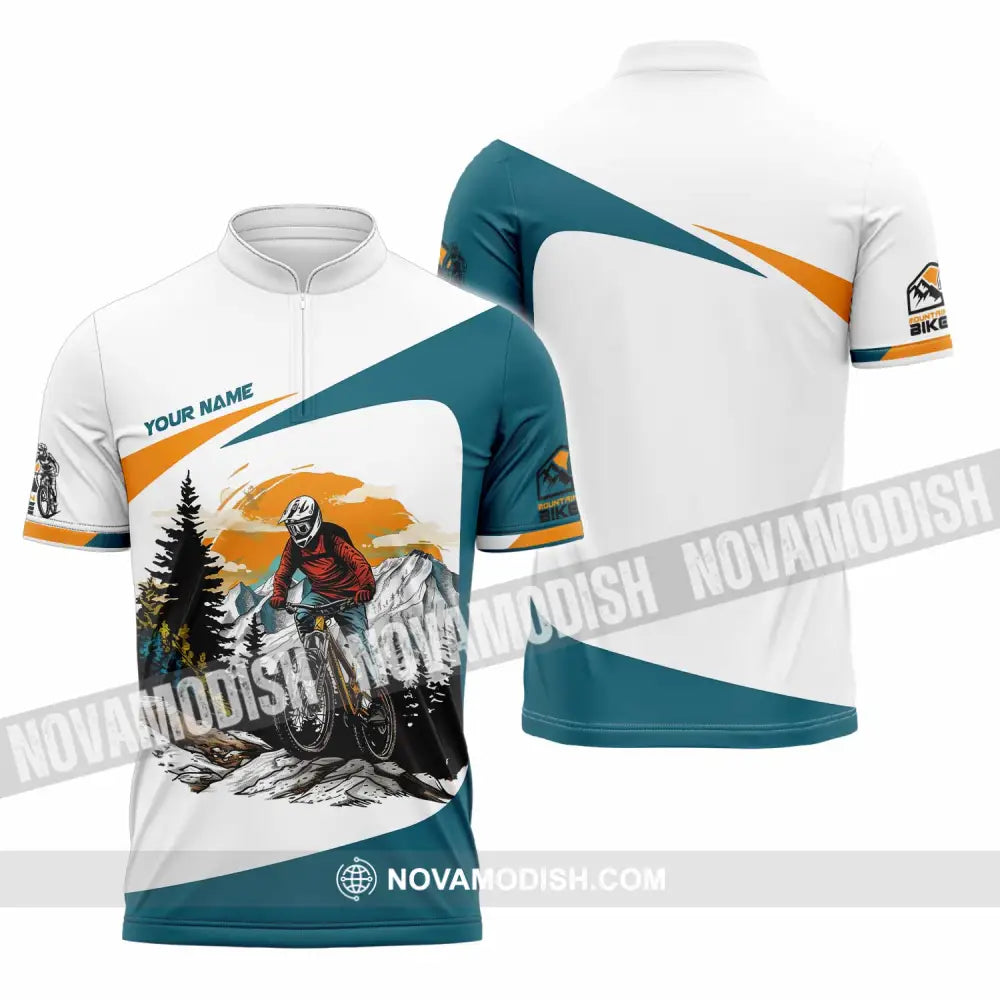 Unisex Shirt - Custom Text Shirt Mountain Bike Shirt Zipper Polo Shirt / S T-shirt