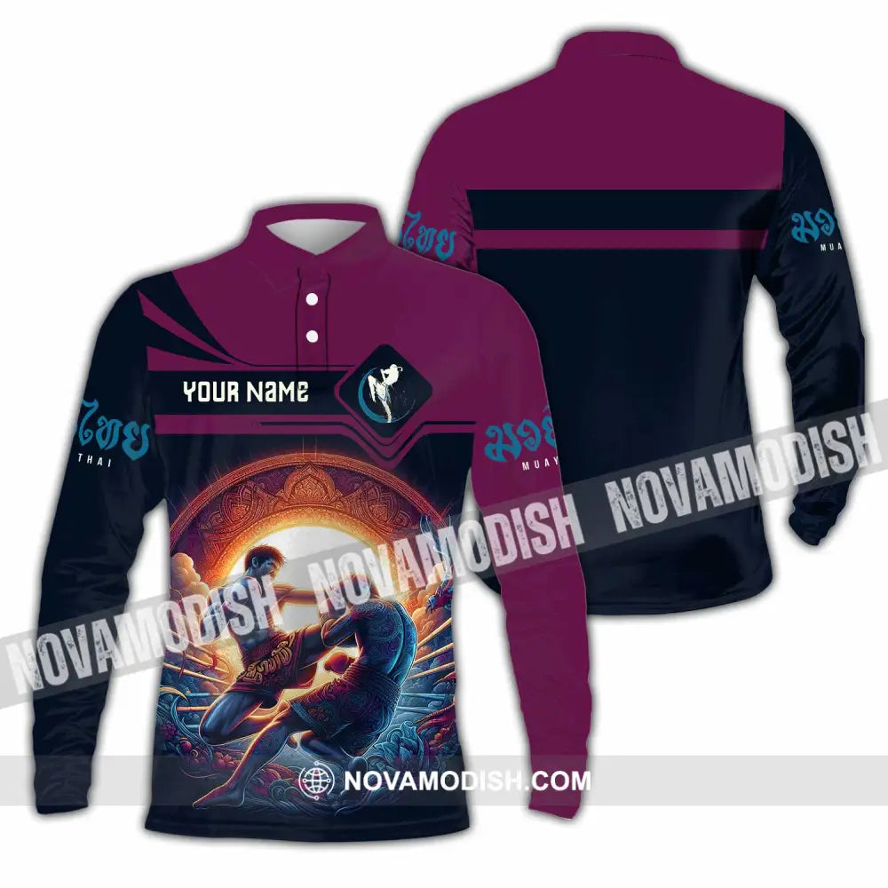 Unisex Shirt - Custom Text Shirt Muay Thai Shirt Long Sleeve Polo / S T-shirt