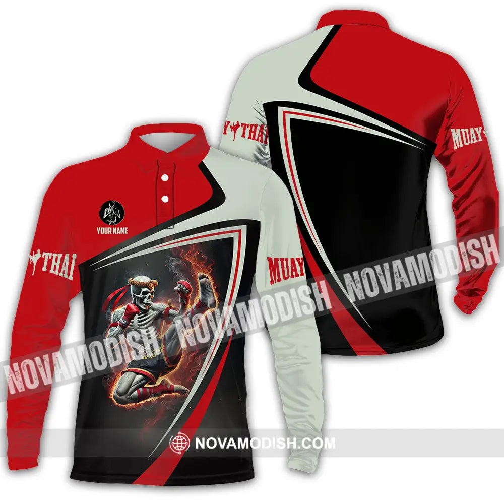 Unisex Shirt - Custom Text Muay Thai Long Sleeve Polo / S T-Shirt
