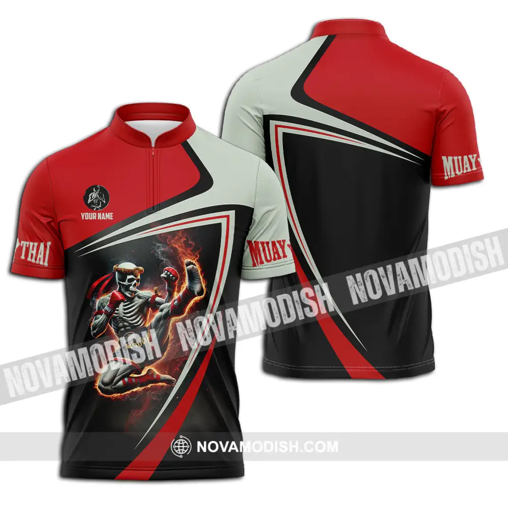Unisex Shirt - Custom Text Muay Thai Zipper Polo / S T-Shirt