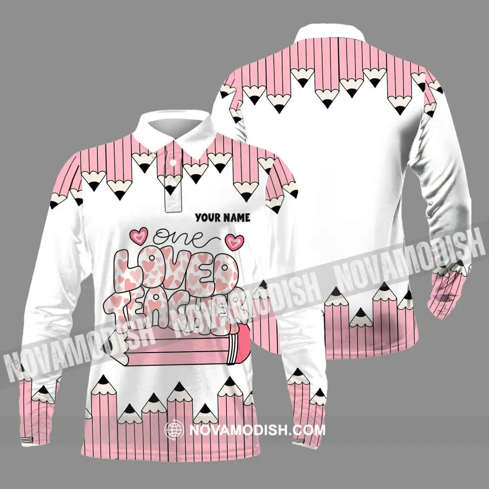 Unisex Shirt - Custom Text One Loved Teacher Shirt Long Sleeve Polo / S T-shirt