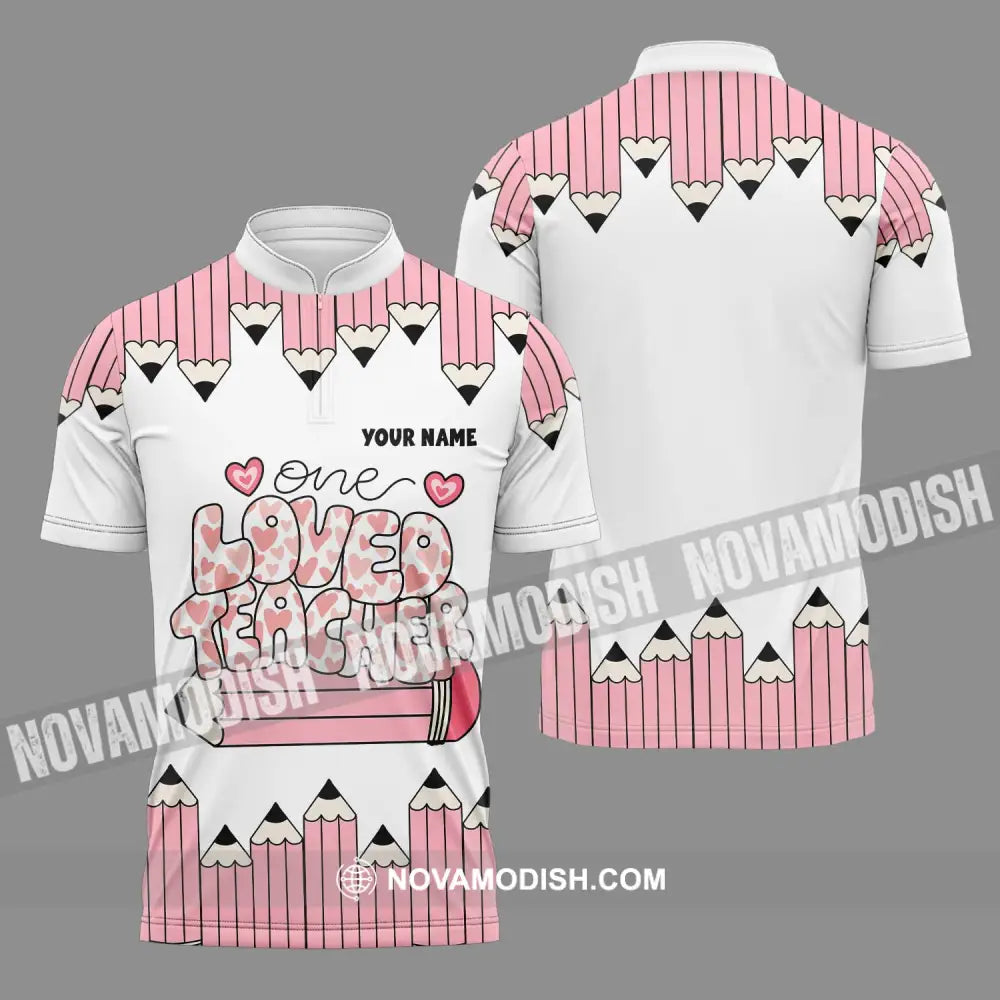 Unisex Shirt - Custom Text One Loved Teacher Shirt Zipper Polo Shirt / S T-shirt