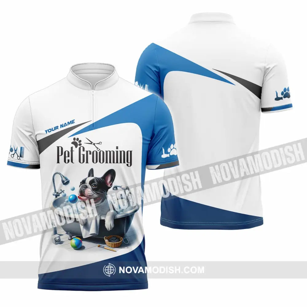 Unisex Shirt - Custom Text Shirt Pet Grooming Shirt Zipper Polo Shirt / S T-shirt
