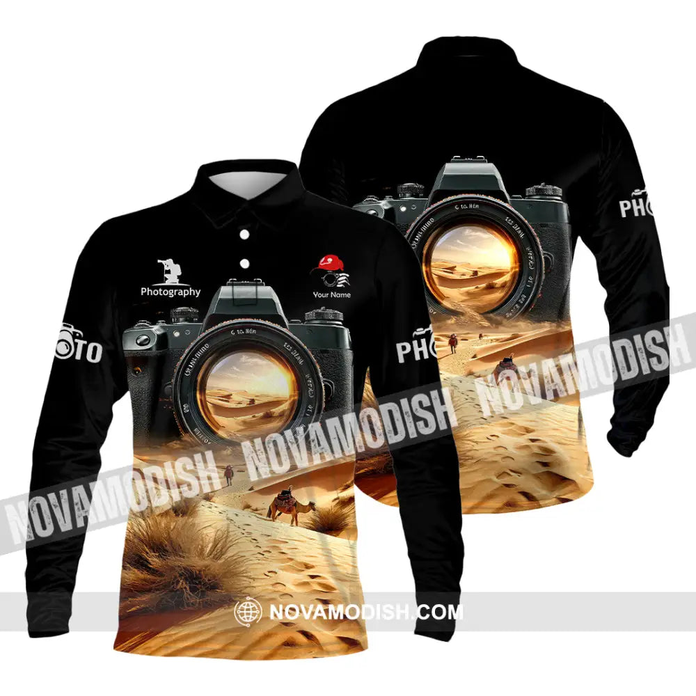 Unisex Shirt - Custom Text Shirt Photographer Shirt Long Sleeve Polo / S T-shirt