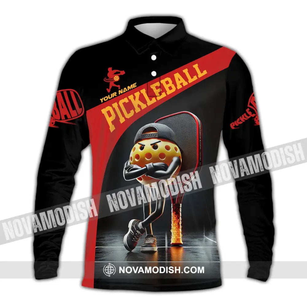 Unisex Shirt - Custom Text Pickleball Long Sleeve Polo / S T-Shirt