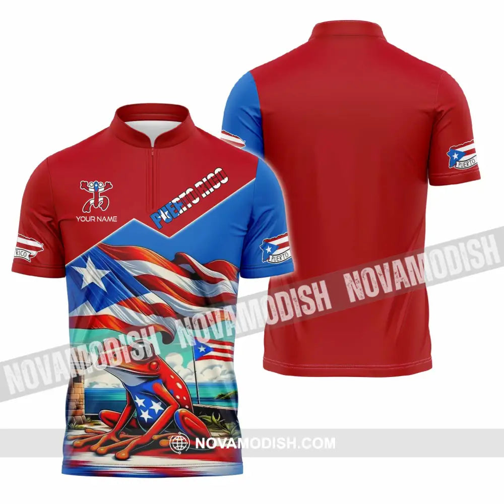 Unisex Shirt - Custom Text Shirt Puerto Rico Classic Shirt Zipper Polo Shirt / S T-shirt