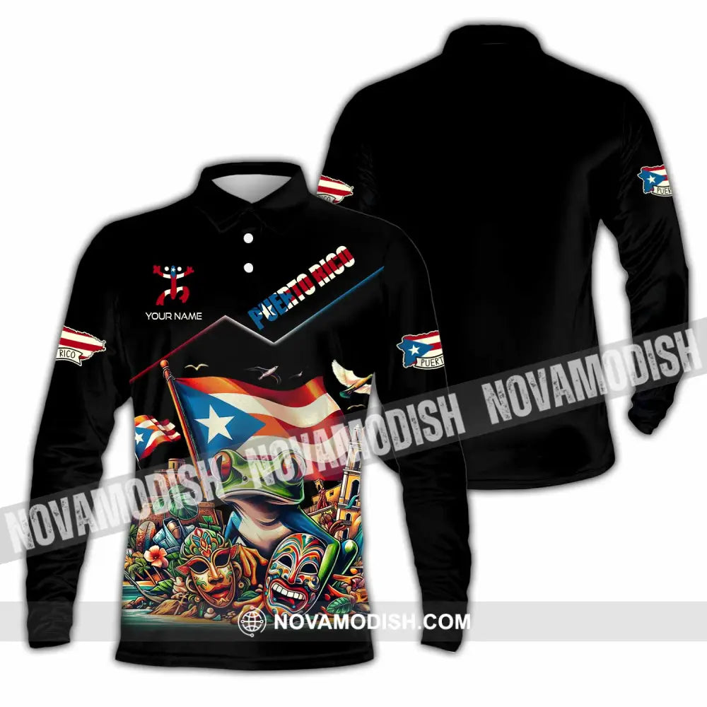 Unisex Shirt - Custom Text Shirt Puerto Rico Shirt Long Sleeve Polo / S T-shirt