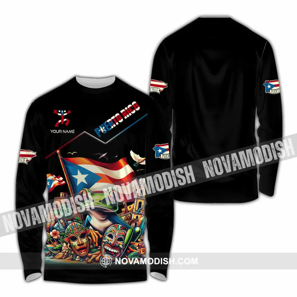 Unisex Shirt - Custom Text Shirt Puerto Rico Shirt Long Sleeve Shirt / S T-shirt