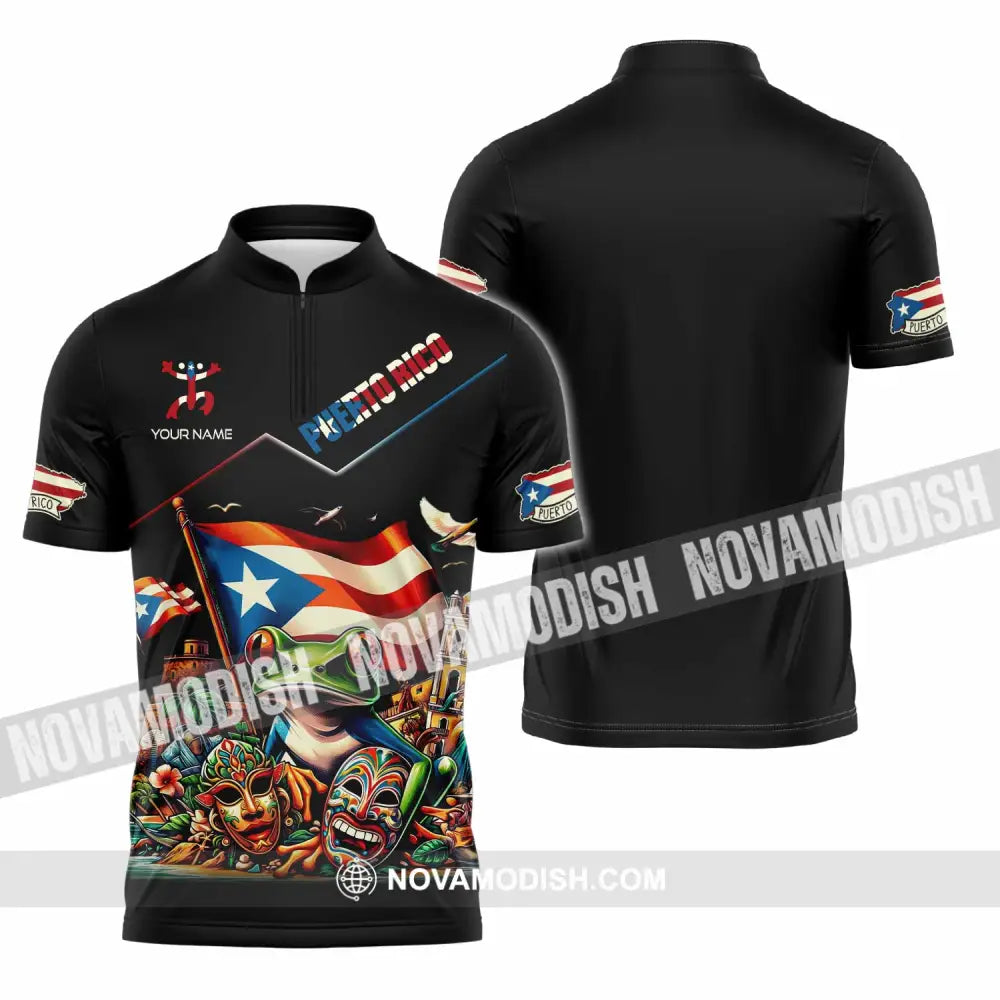 Unisex Shirt - Custom Text Shirt Puerto Rico Shirt Zipper Polo Shirt / S T-shirt