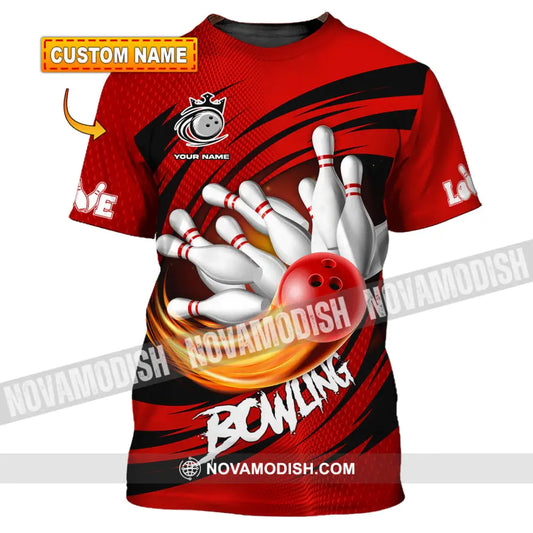 Unisex Shirt - Custom Text Red Ball Bowling Player Sport Shirt T-shirt