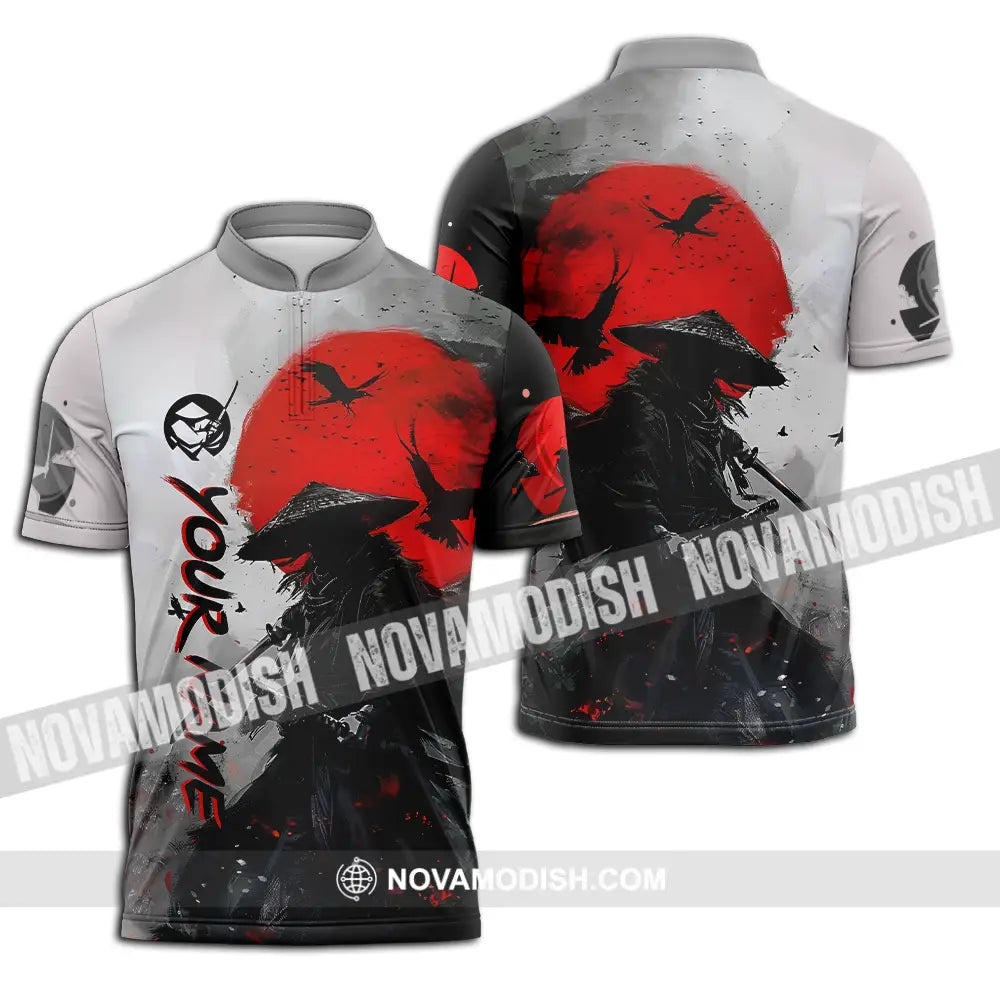 Unisex Shirt - Custom Text Samurai Shirt Zipper Polo Shirt / S T-shirt