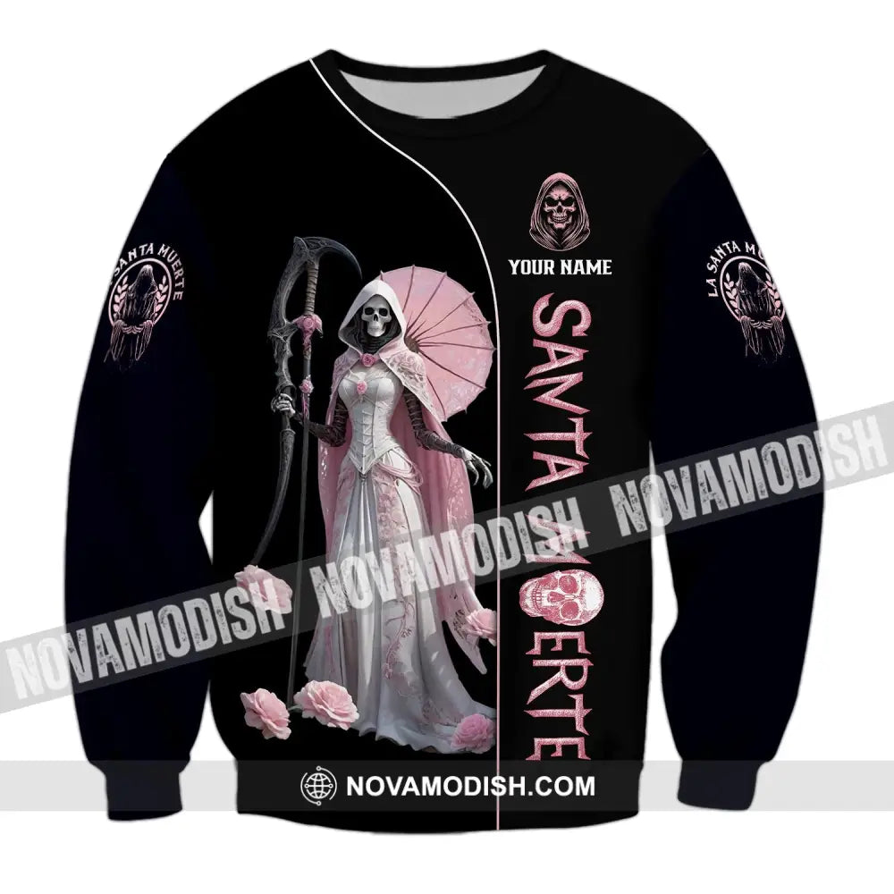 Unisex Shirt - Custom Text Santa Muerte Long Sleeve / S T-Shirt