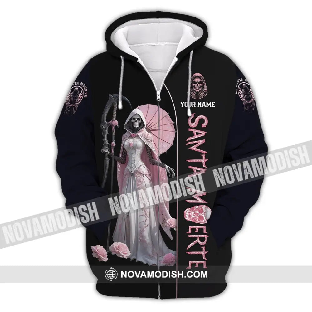 Unisex Shirt - Custom Text Santa Muerte Zipper Hoodie / S T-Shirt