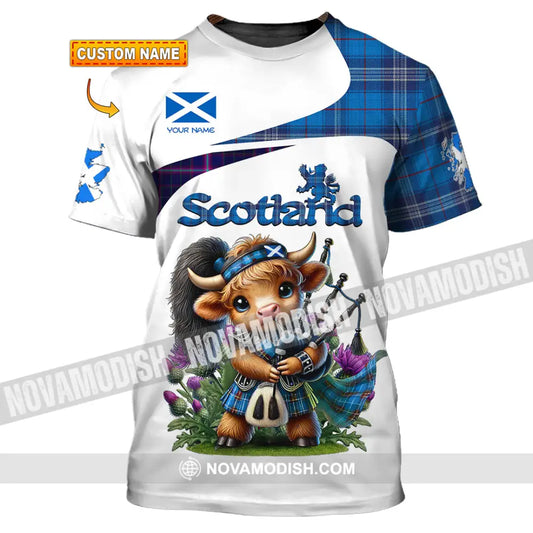 Unisex Shirt - Custom Text Shirt Scotland Highland Cow With Bagpipes Shirt T-shirt