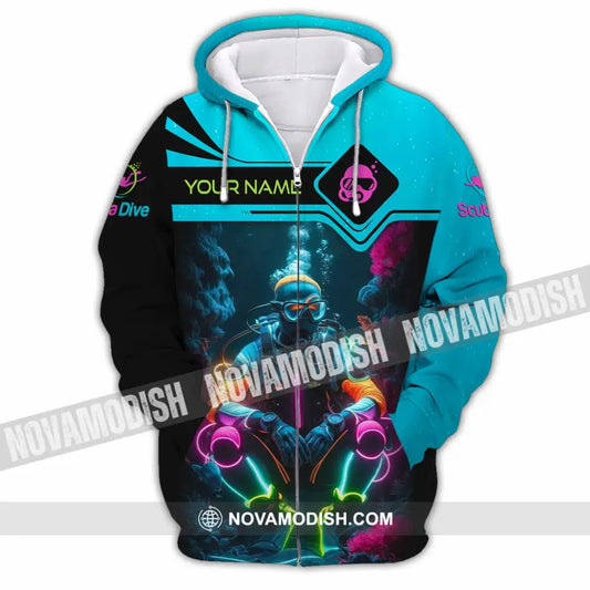 Unisex Shirt - Custom Text Shirt Scuba Diving Zipper Hoodie / S T-shirt