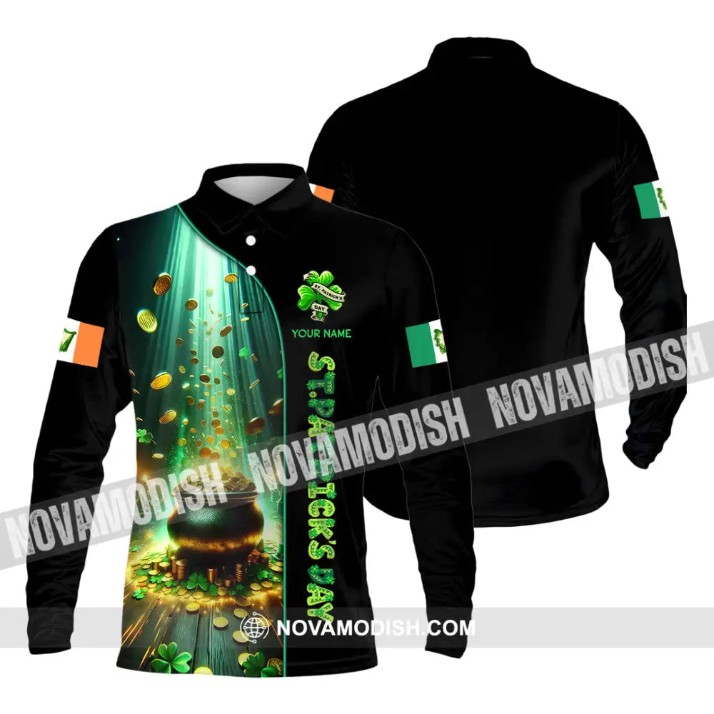 Unisex Shirt - Custom Text St.patrick’s Day Long Sleeve Polo / S T-Shirt