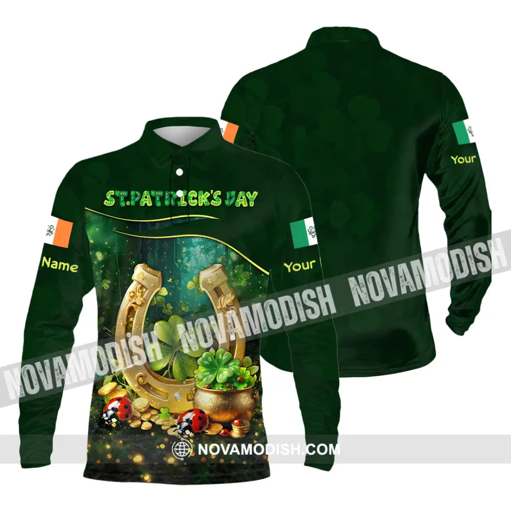 Unisex Shirt - Custom Text St.patrick’s Day Long Sleeve Polo / S T-Shirt