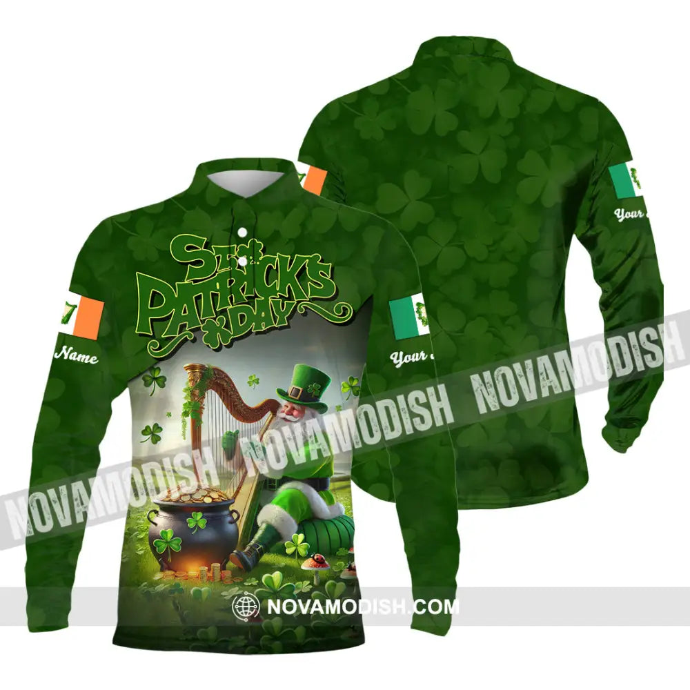 Unisex Shirt - Custom Text St.patrick’s Day Long Sleeve Polo / S T-Shirt