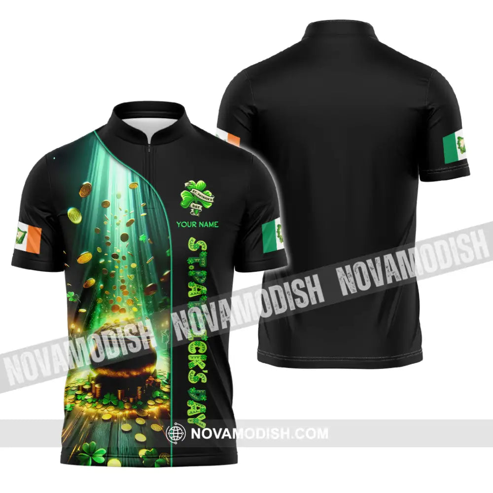 Unisex Shirt - Custom Text St.patrick’s Day Zipper Polo / S T-Shirt