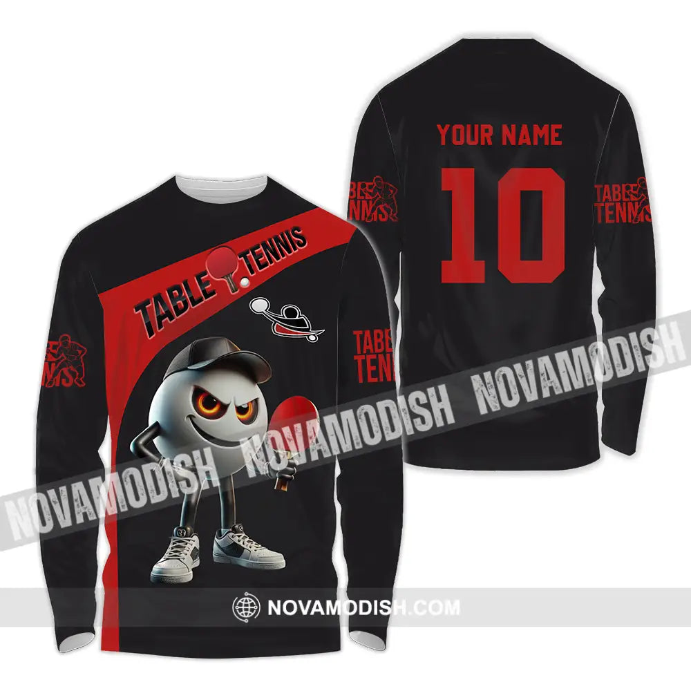 Unisex Shirt - Custom Text Table Tennis Long Sleeve / S T-Shirt