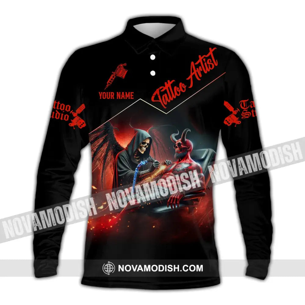 Unisex Shirt - Custom Text Tattoo Artist Long Sleeve Polo / S T-Shirt