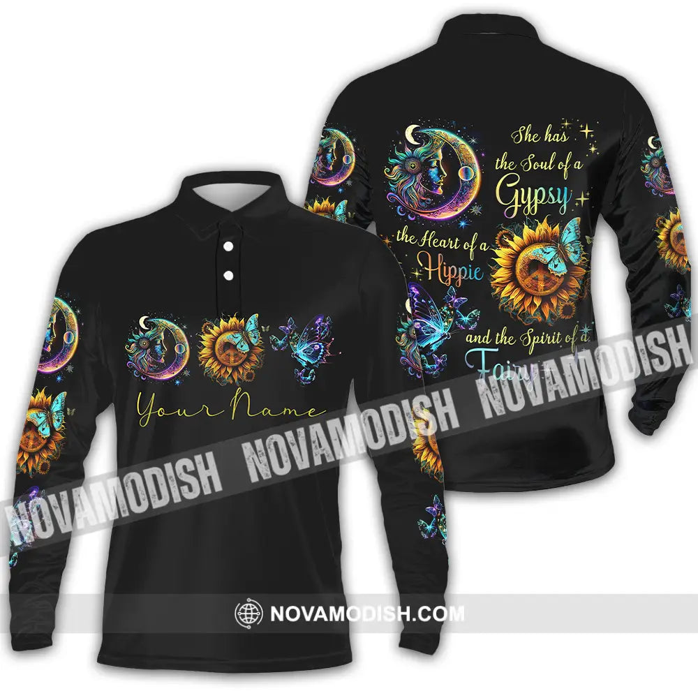Unisex Shirt - Custom Text Shirt The Heart Of A Hippie Shirt Long Sleeve Polo / S T-shirt