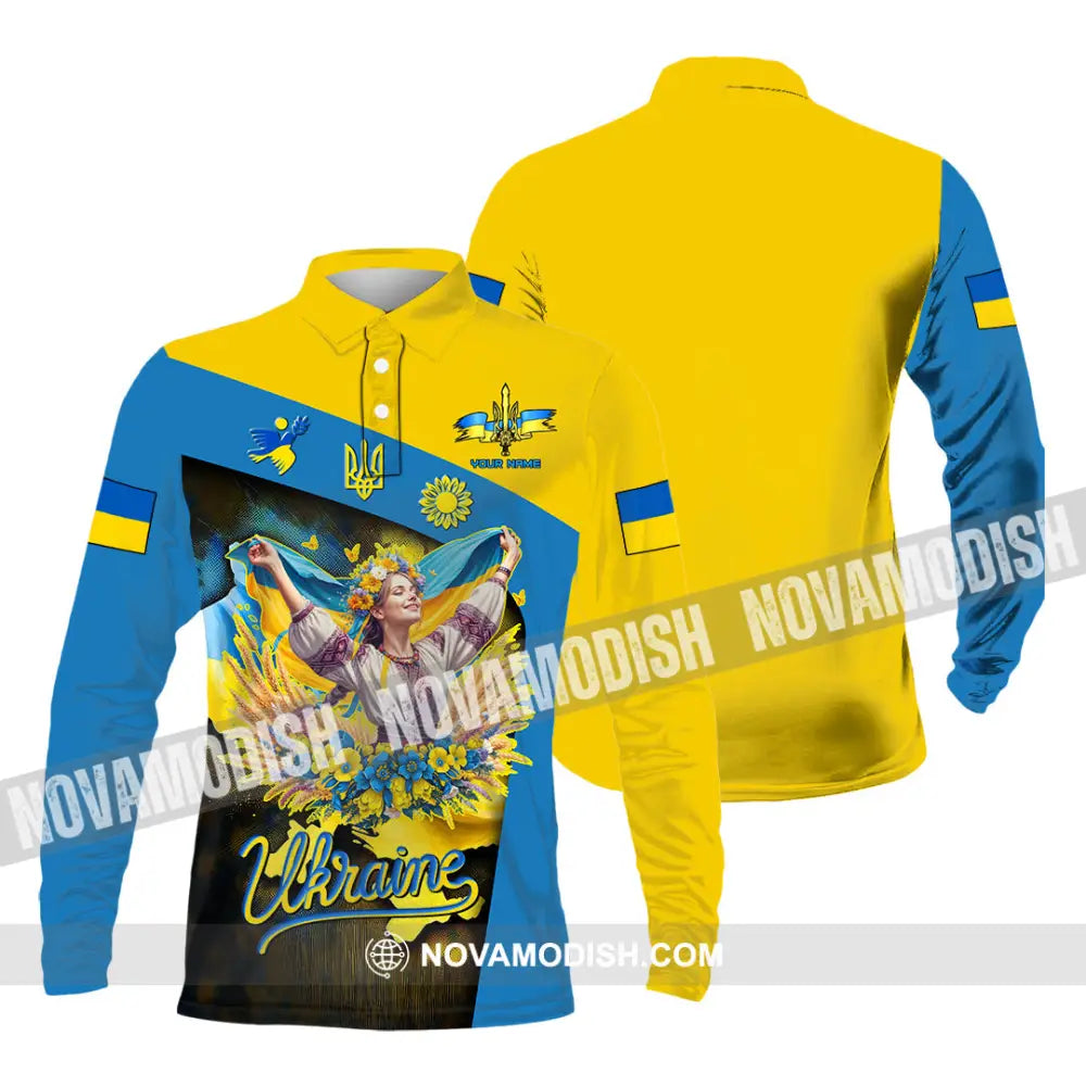 Unisex Shirt - Custom Text Shirt Ukraine Shirt Long Sleeve Polo / S T-shirt