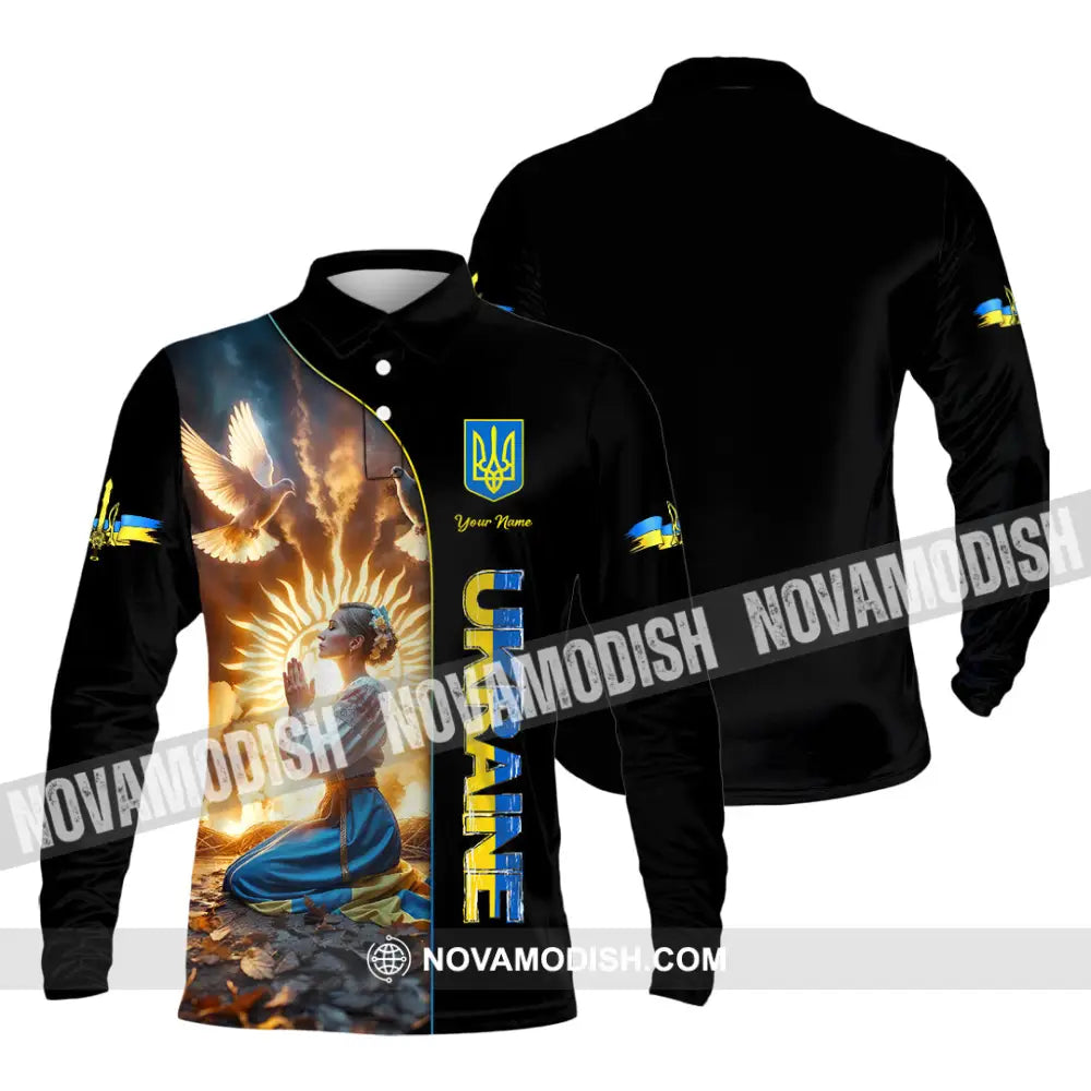 Unisex Shirt - Custom Text Shirt Ukraine Shirt Long Sleeve Polo / S T-shirt