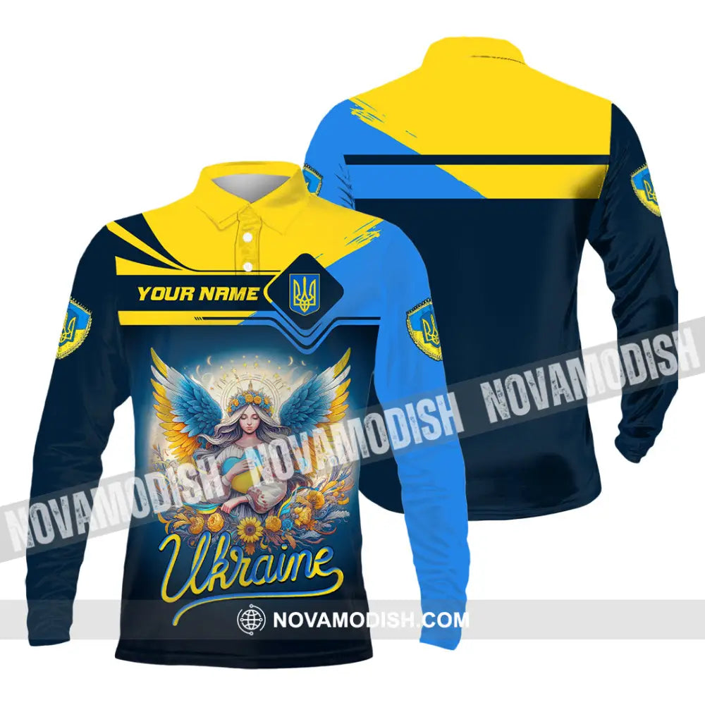 Unisex Shirt - Custom Text Shirt Ukraine Shirt Long Sleeve Polo / S T-shirt