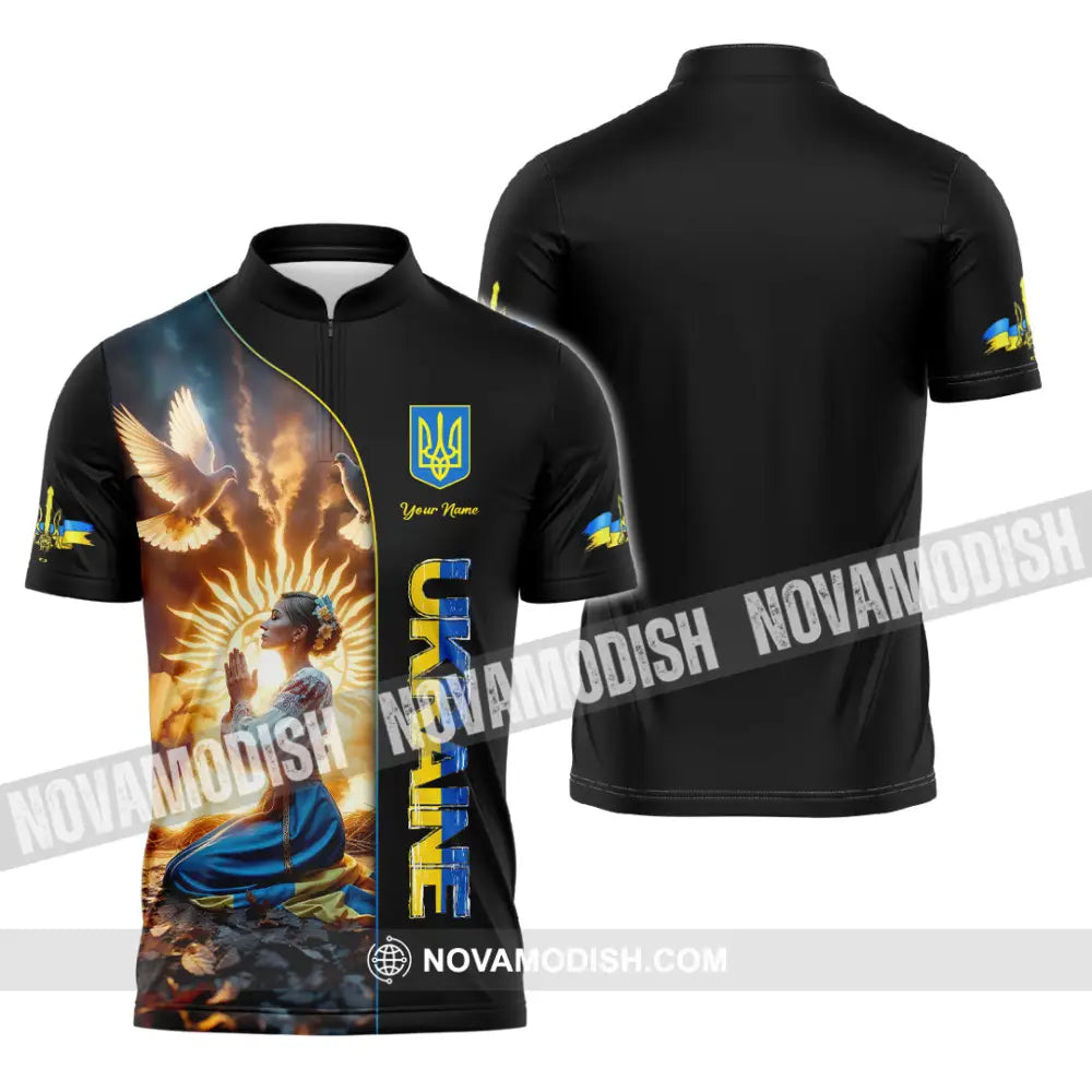 Unisex Shirt - Custom Text Shirt Ukraine Shirt Zipper Polo Shirt / S T-shirt