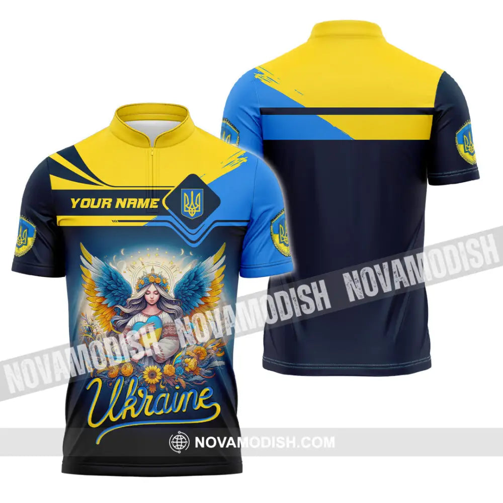 Unisex Shirt - Custom Text Shirt Ukraine Shirt Zipper Polo Shirt / S T-shirt