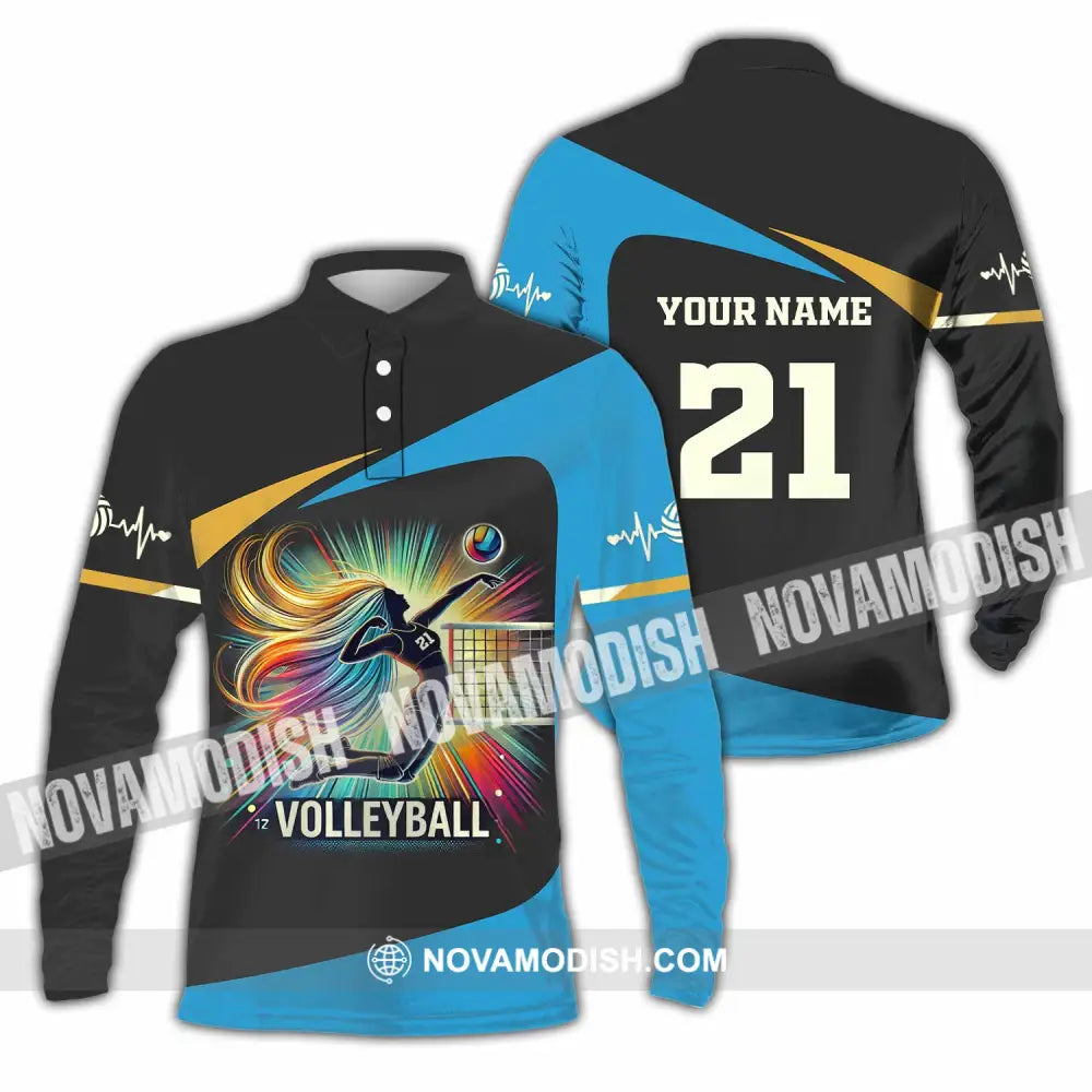 Unisex Shirt - Custom Text Shirt Volleyball Shirt Long Sleeve Polo / S T-shirt