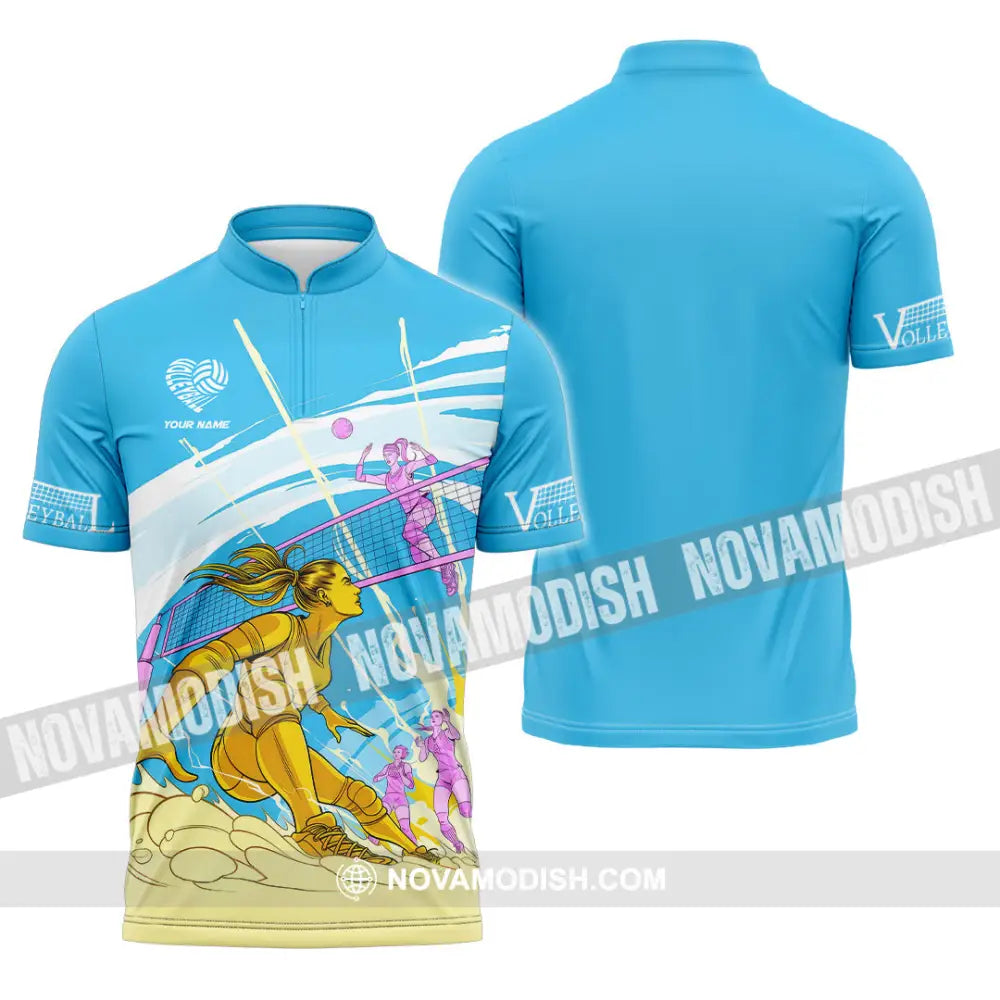 Unisex Shirt - Custom Text Volleyball Zipper Polo / S T-Shirt