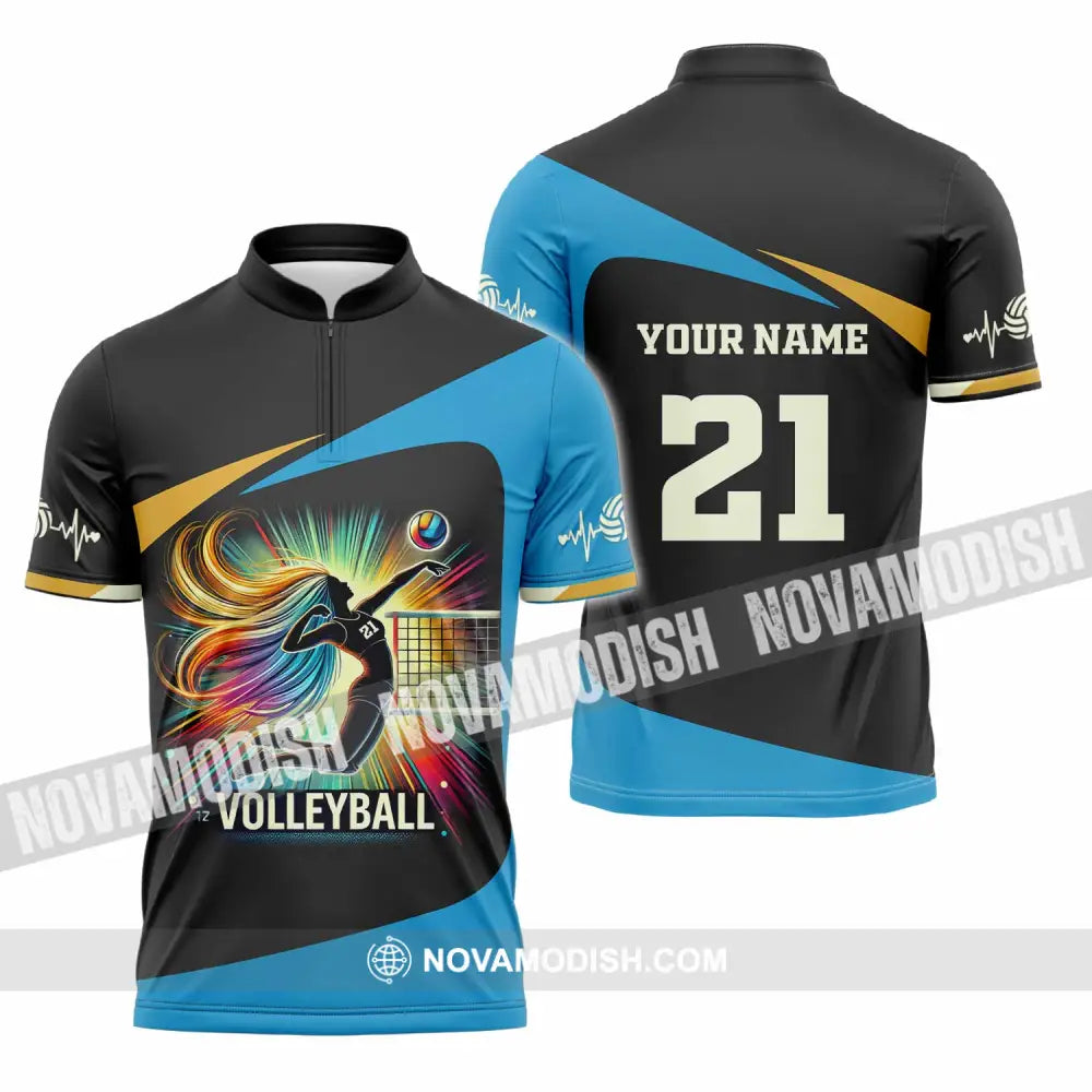 Unisex Shirt - Custom Text Shirt Volleyball Shirt Zipper Polo Shirt / S T-shirt