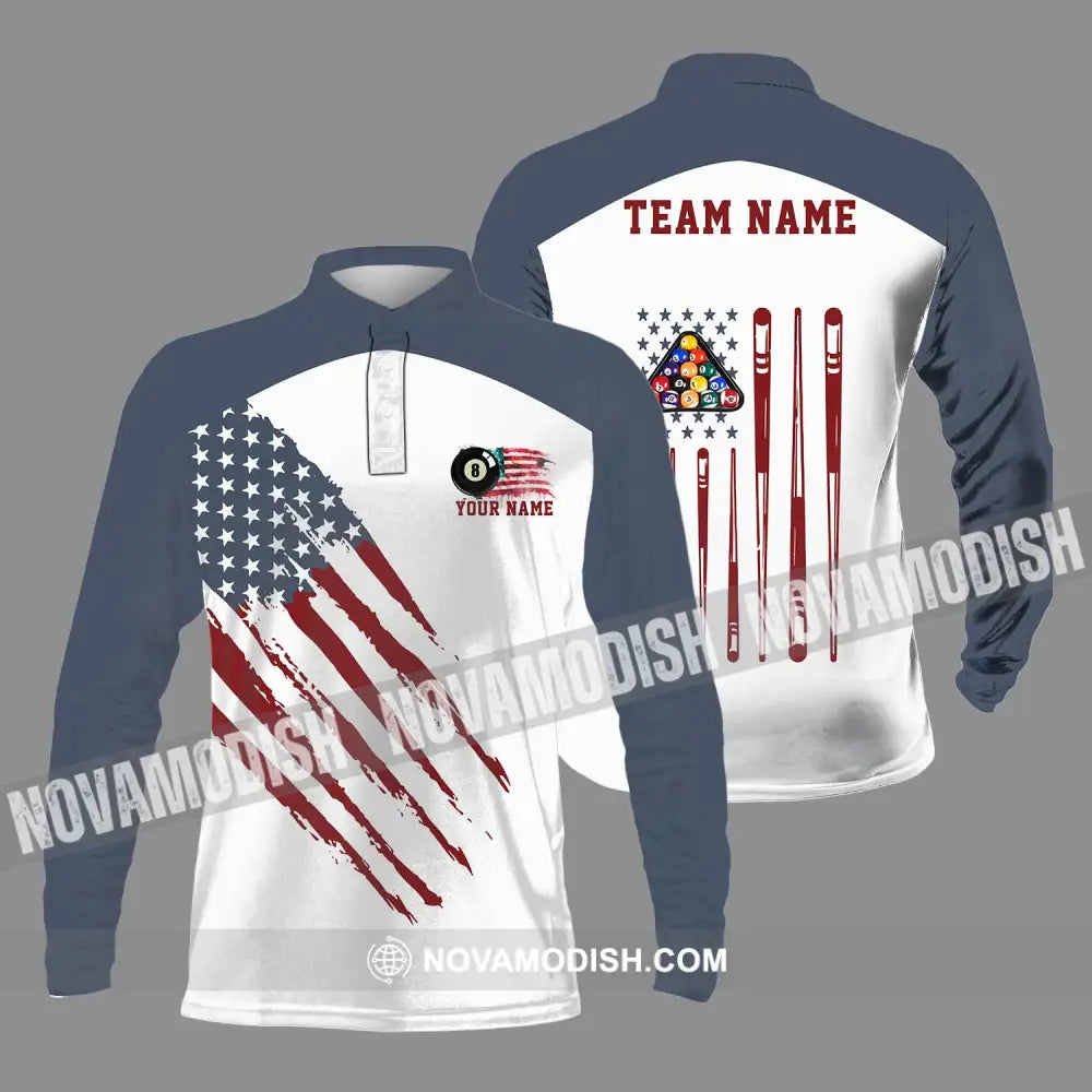 Unisex Shirt - Custom Texts Billiard Player Sport Shirt Cue Long Sleeve Polo / S T-shirt