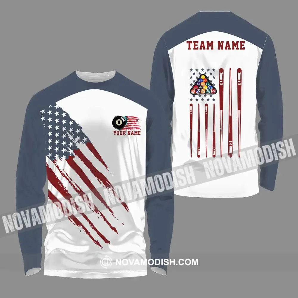 Unisex Shirt - Custom Texts Billiard Player Sport Shirt Cue Long Sleeve Shirt / S T-shirt