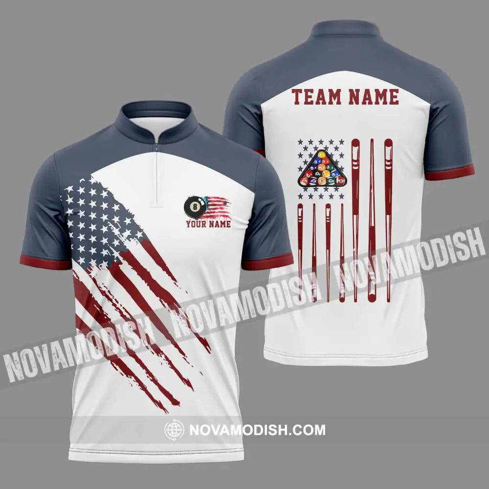 Unisex Shirt - Custom Texts Billiard Player Sport Shirt Cue Zipper Polo Shirt / S T-shirt