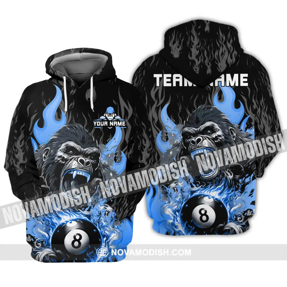 Unisex Shirt - Custom Texts Blue King Kong Billiard Player Sport Shirt Hoodie / S T-shirt