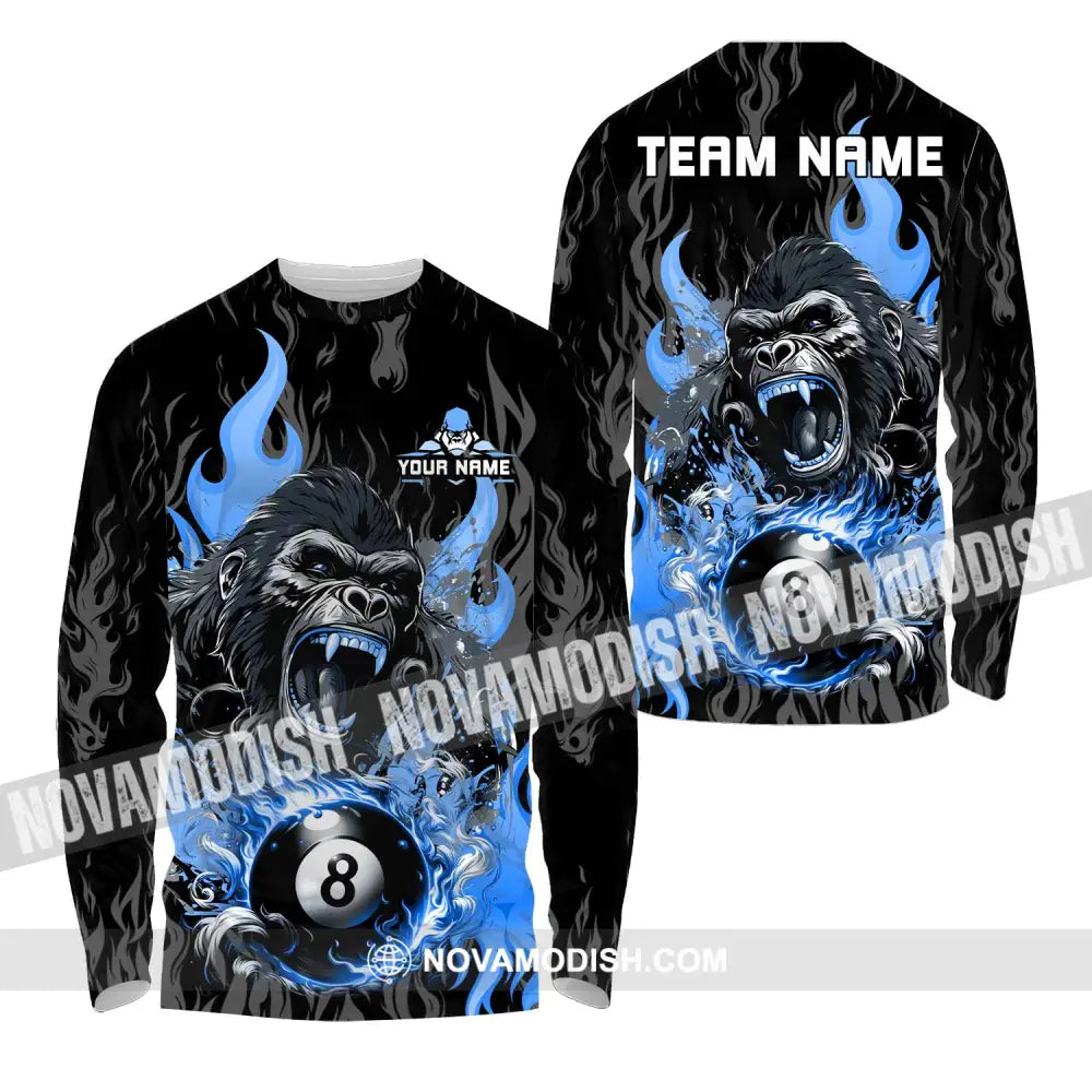 Unisex Shirt - Custom Texts Blue King Kong Billiard Player Sport Shirt Long Sleeve Shirt / S T-shirt