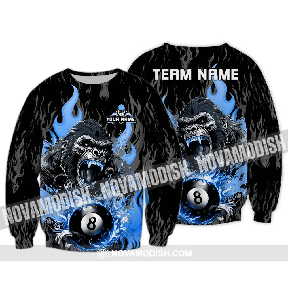 Unisex Shirt - Custom Texts Blue King Kong Billiard Player Sport Shirt Long Sleeve / S T-shirt