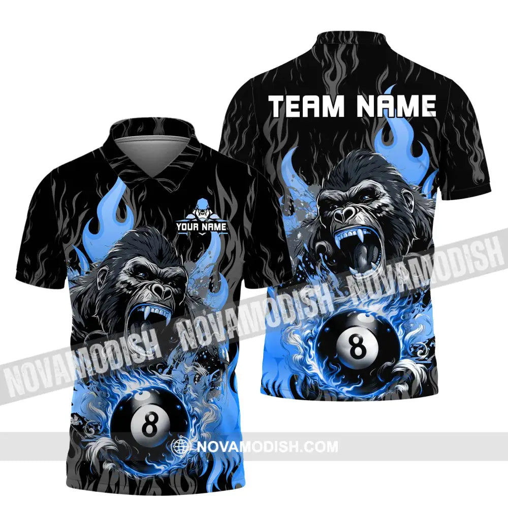 Unisex Shirt - Custom Texts Blue King Kong Billiard Player Sport Shirt Polo Shirt / S T-shirt