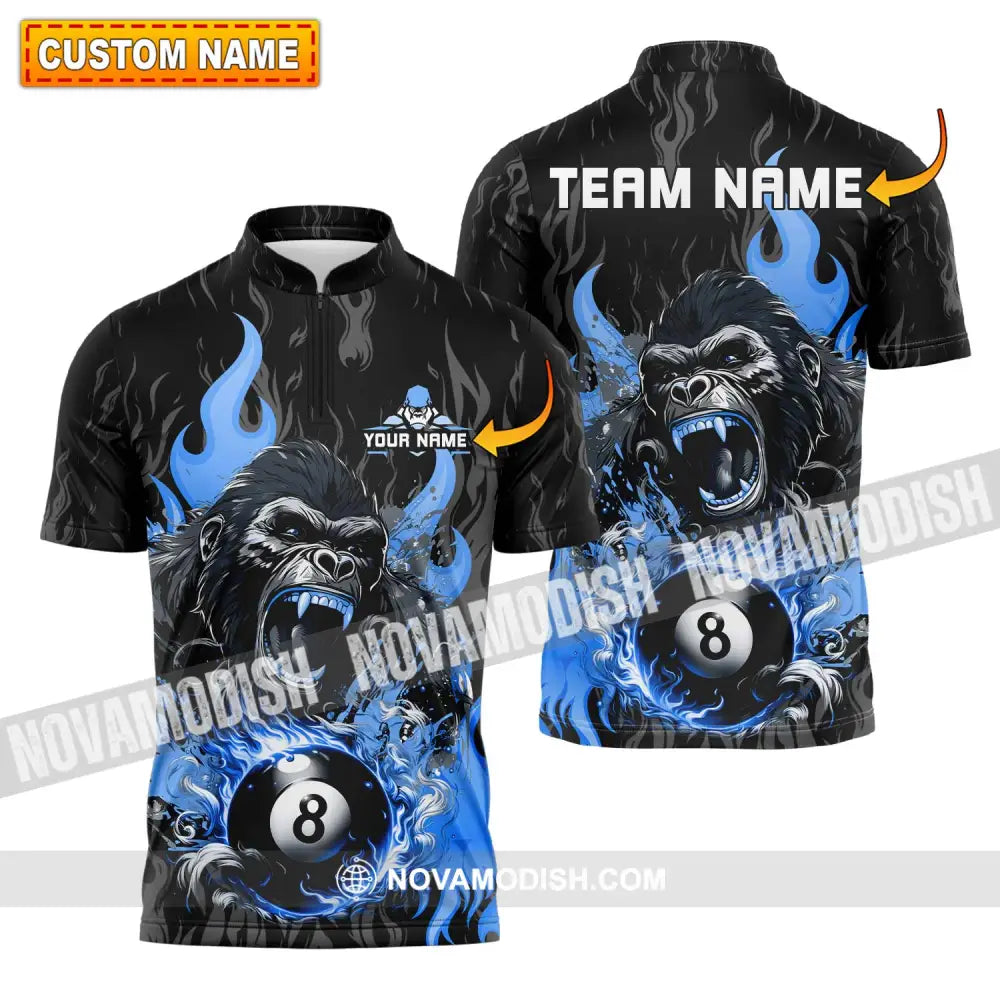 Unisex Shirt - Custom Texts Blue King Kong Billiard Player Sport Shirt T-shirt